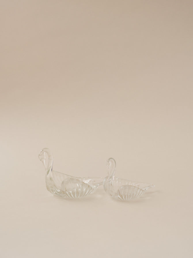 GLASS SWAN TRINKET DISH DUO
