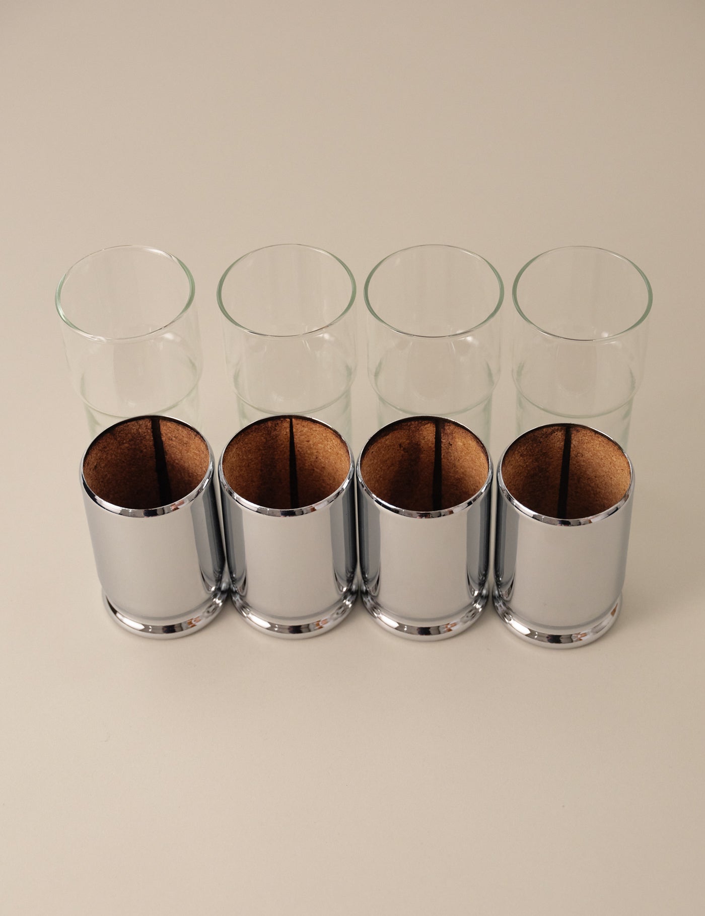 Hellerware CHROME and CORK SLEEVED GLASS TUMBLER
