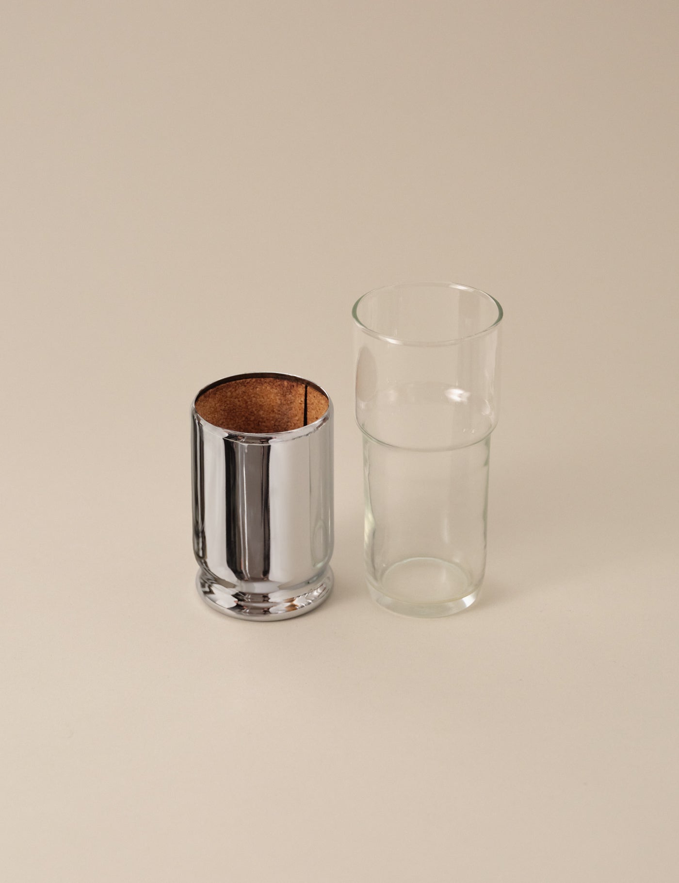 Hellerware CHROME and CORK SLEEVED GLASS TUMBLER