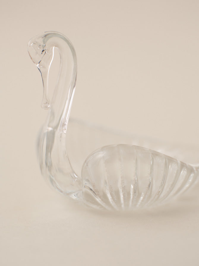 GLASS SWAN TRINKET DISH DUO