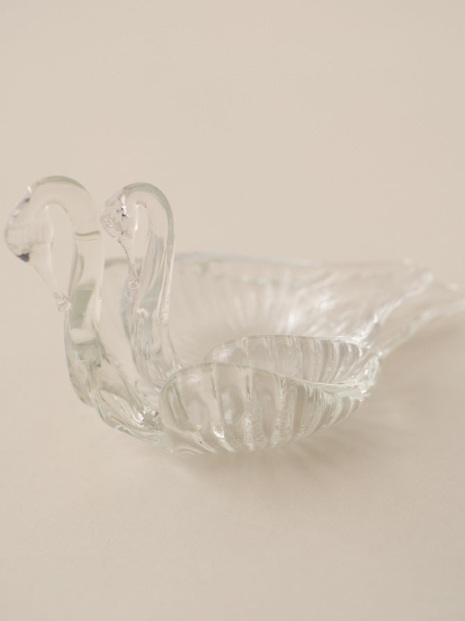 GLASS SWAN TRINKET DISH DUO
