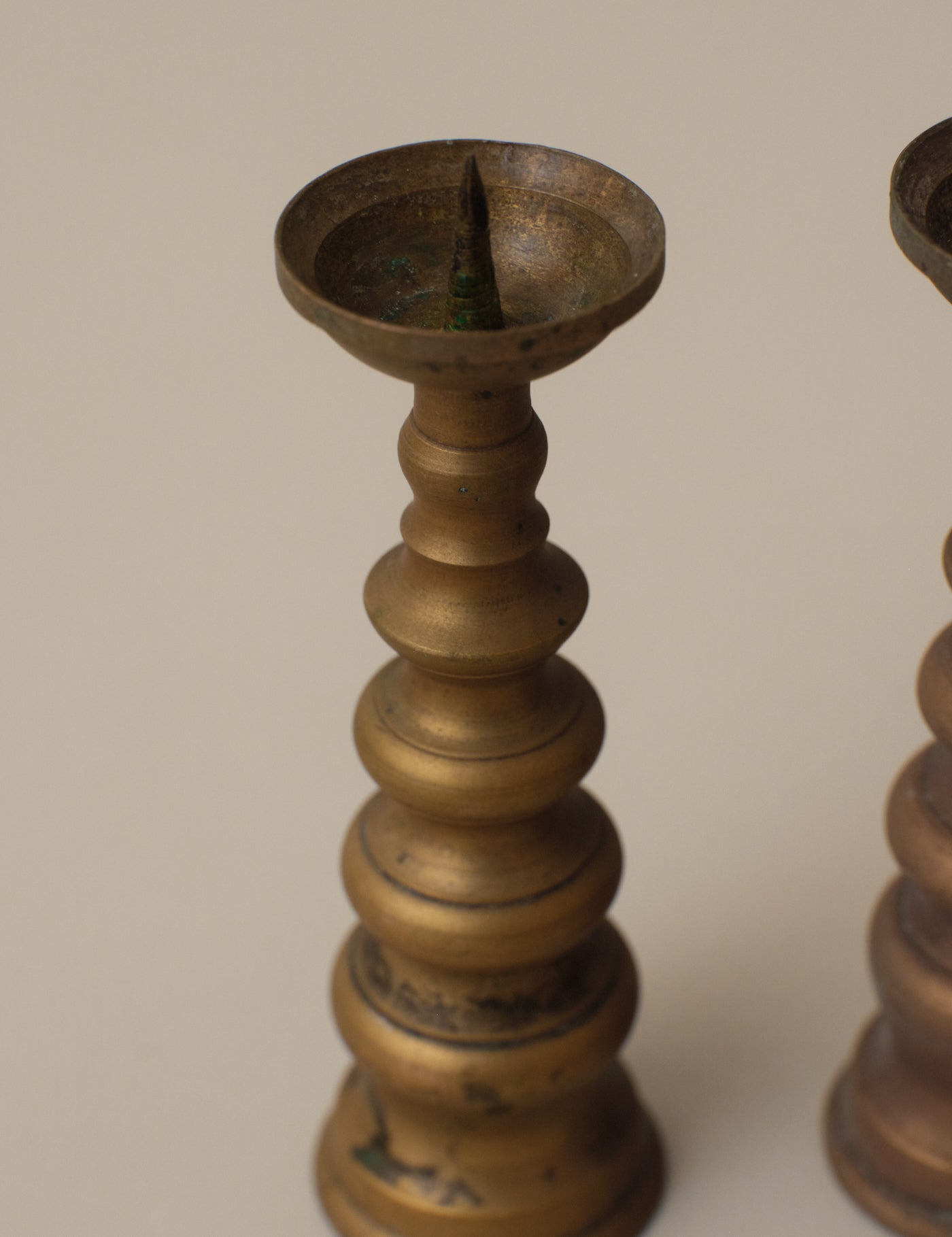 PAIR OF BRASS CANDLESTICKS FOR BUDDHIST ALTER